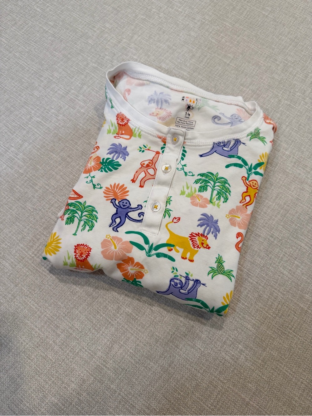 Roller Rabbit Kids Monkey Pajama Set- White with Multicolor Jungle Animals